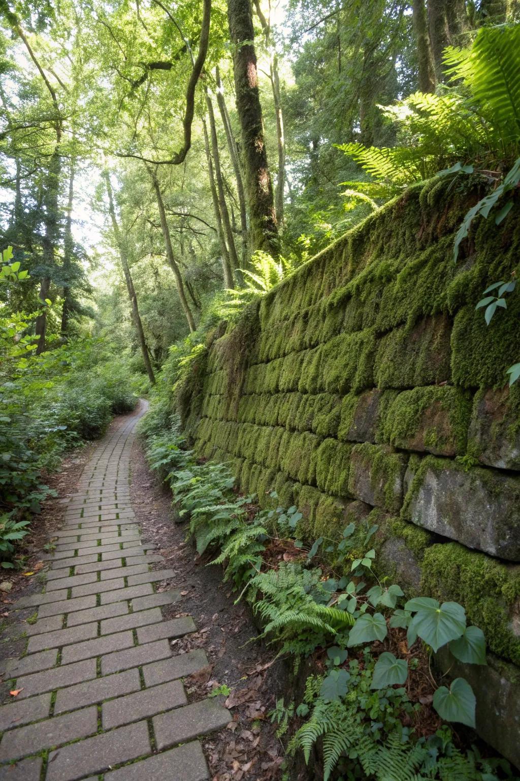 A paver wall harmoniously integrated into a natural landscape.