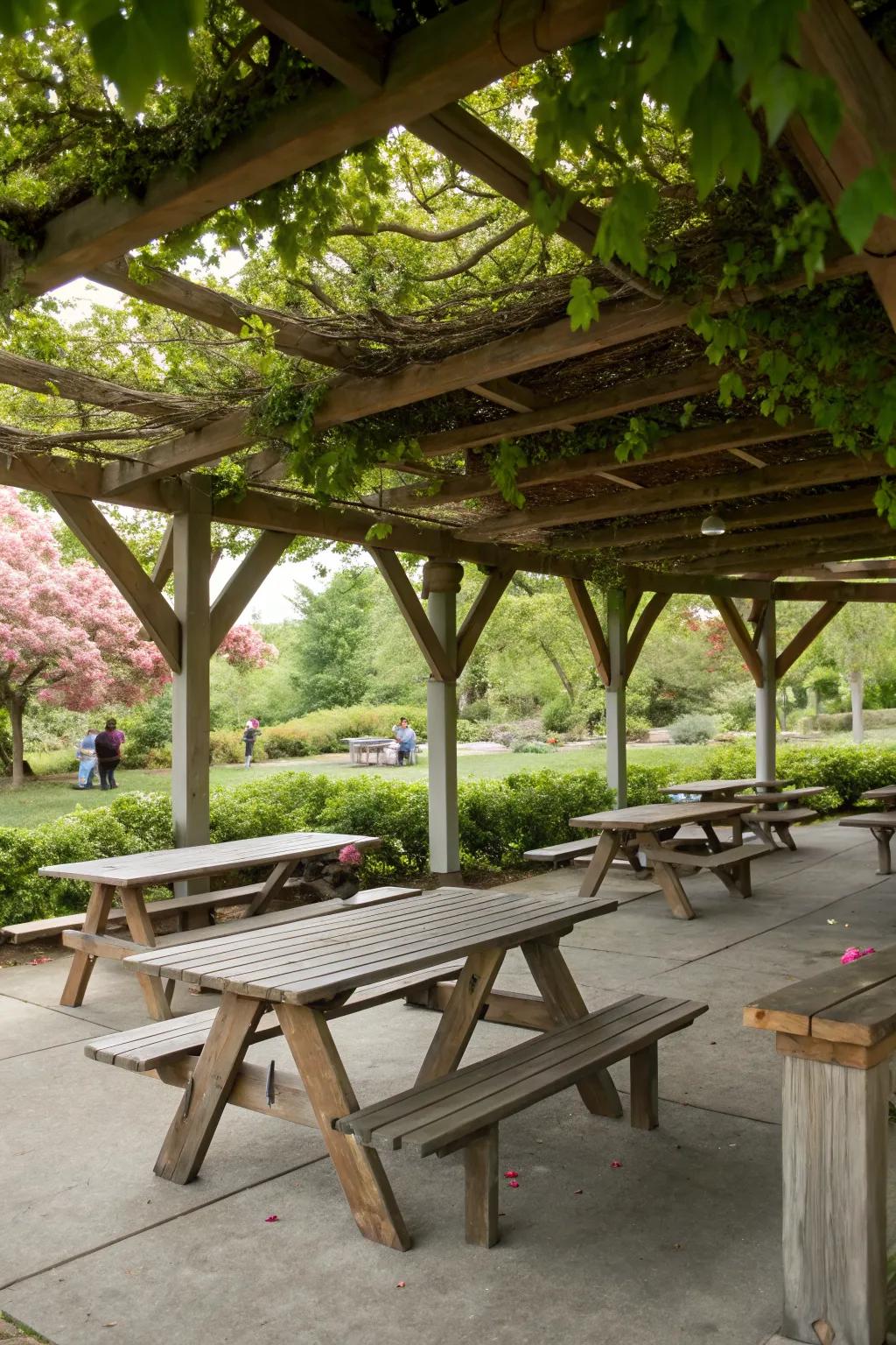Picnic-style seating creates a cozy and welcoming environment.