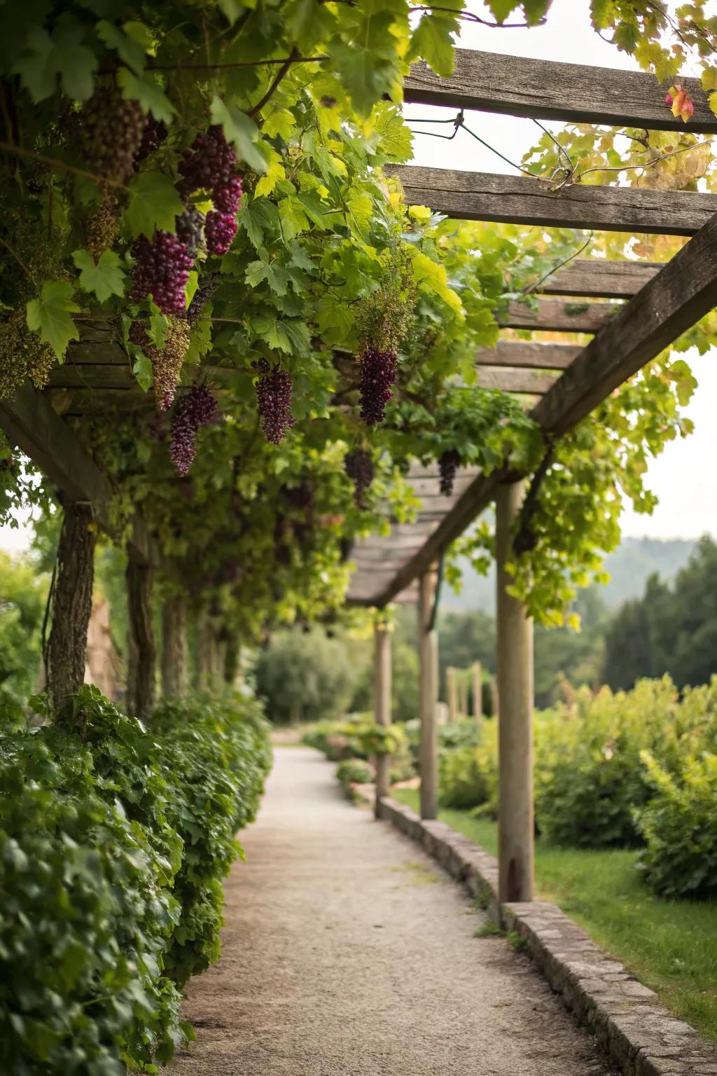 Enjoy shade and a snack with grapevines on your pergola.