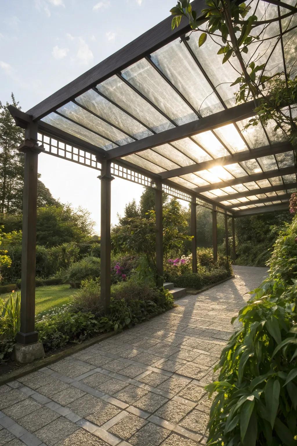 Polycarbonate panels offer clear skies without the UV.