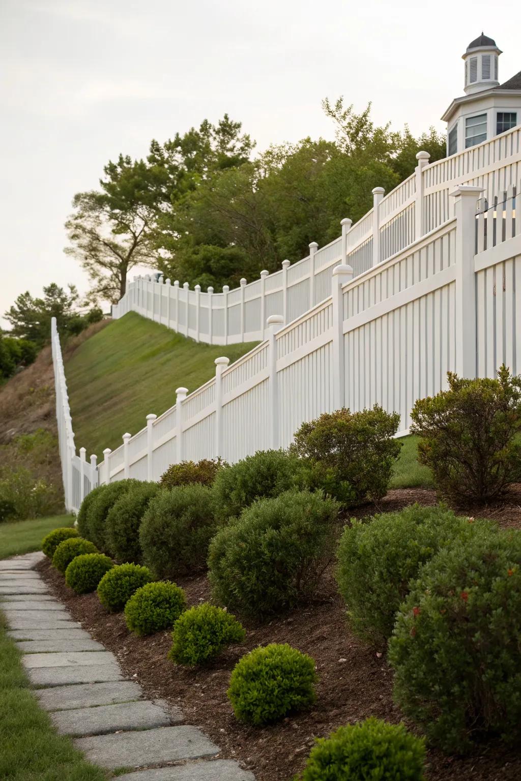 Tall fences offer privacy on sloped terrains.