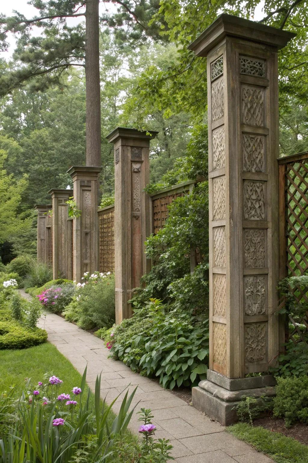 Tall stone pillars provide privacy with a touch of elegance.