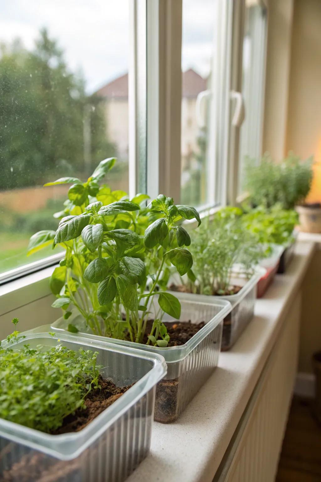 Grow your own herbs in DIY plastic container gardens.