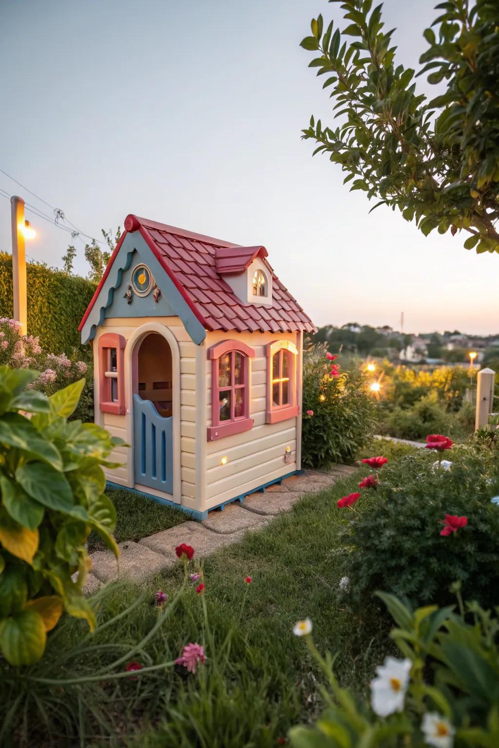 Faux shingles bring a touch of realism to playhouse roofs.