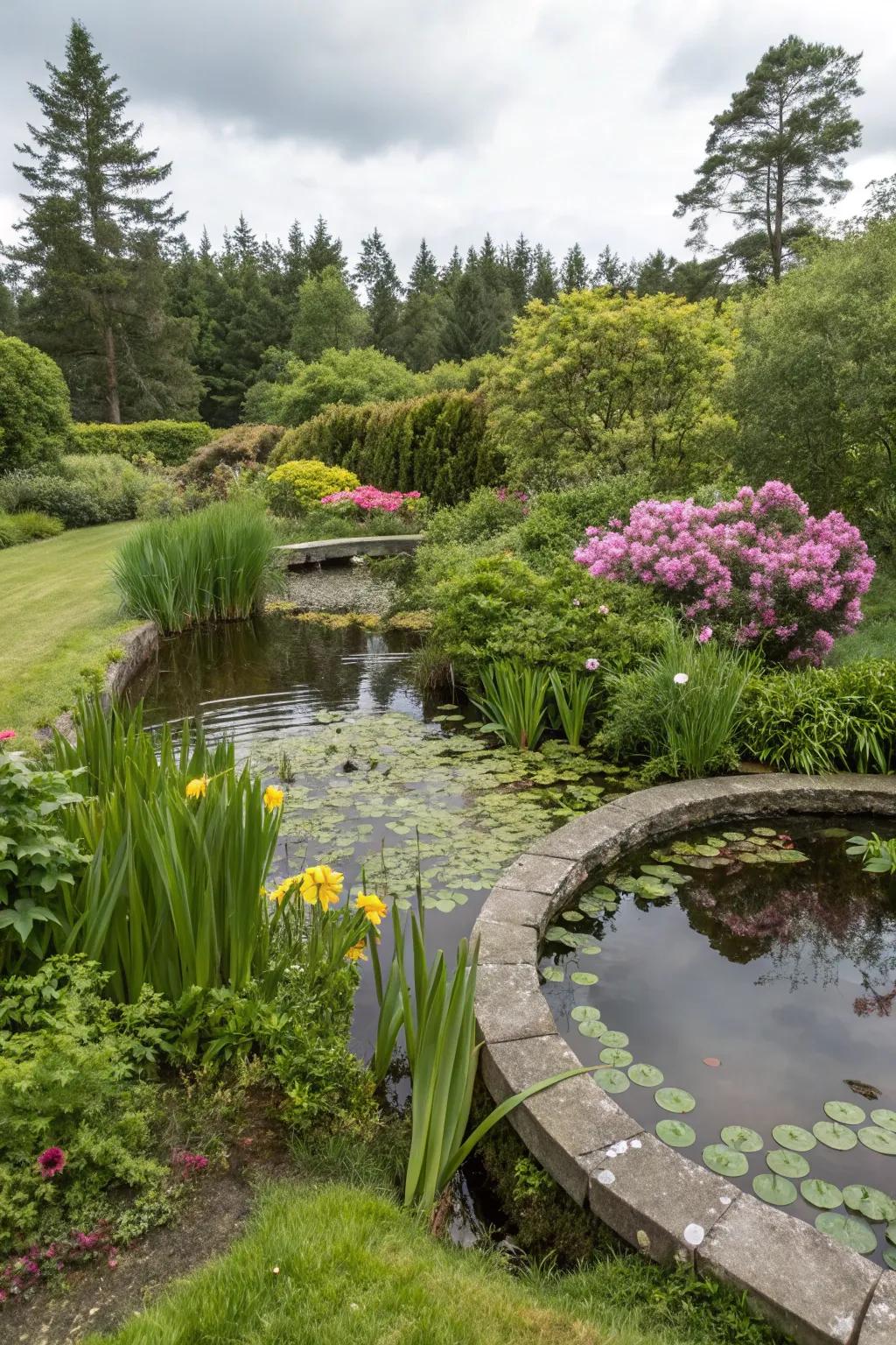Plastic pond blending naturally into a vibrant garden landscape.
