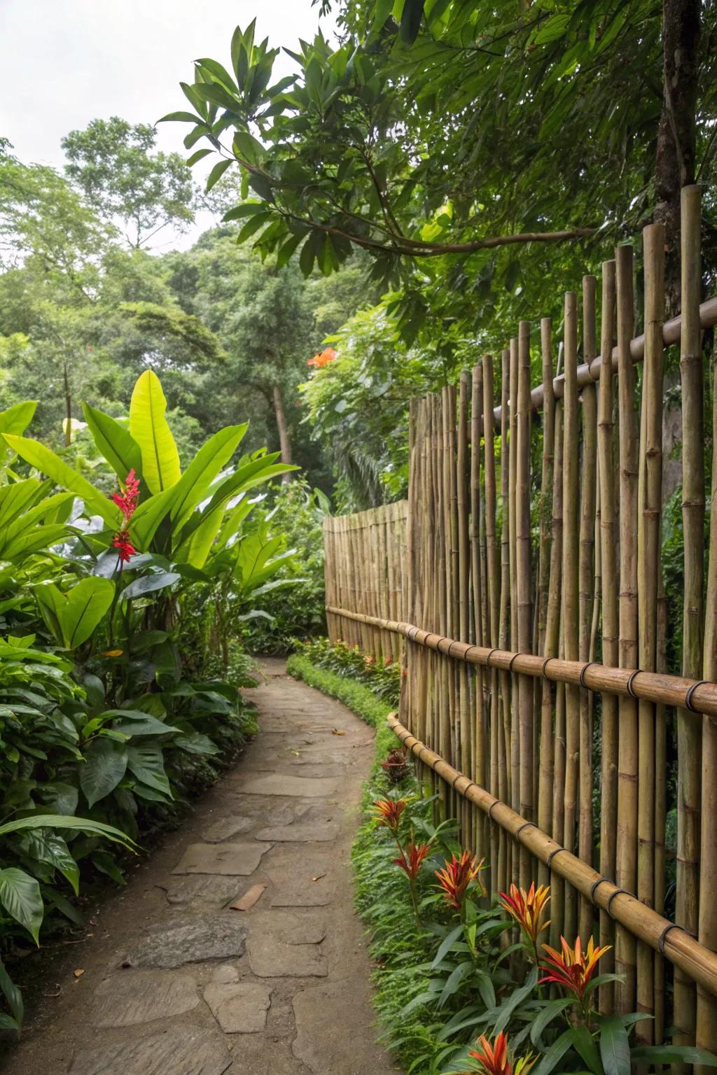 Bamboo fences offer an eco-friendly and serene garden atmosphere.