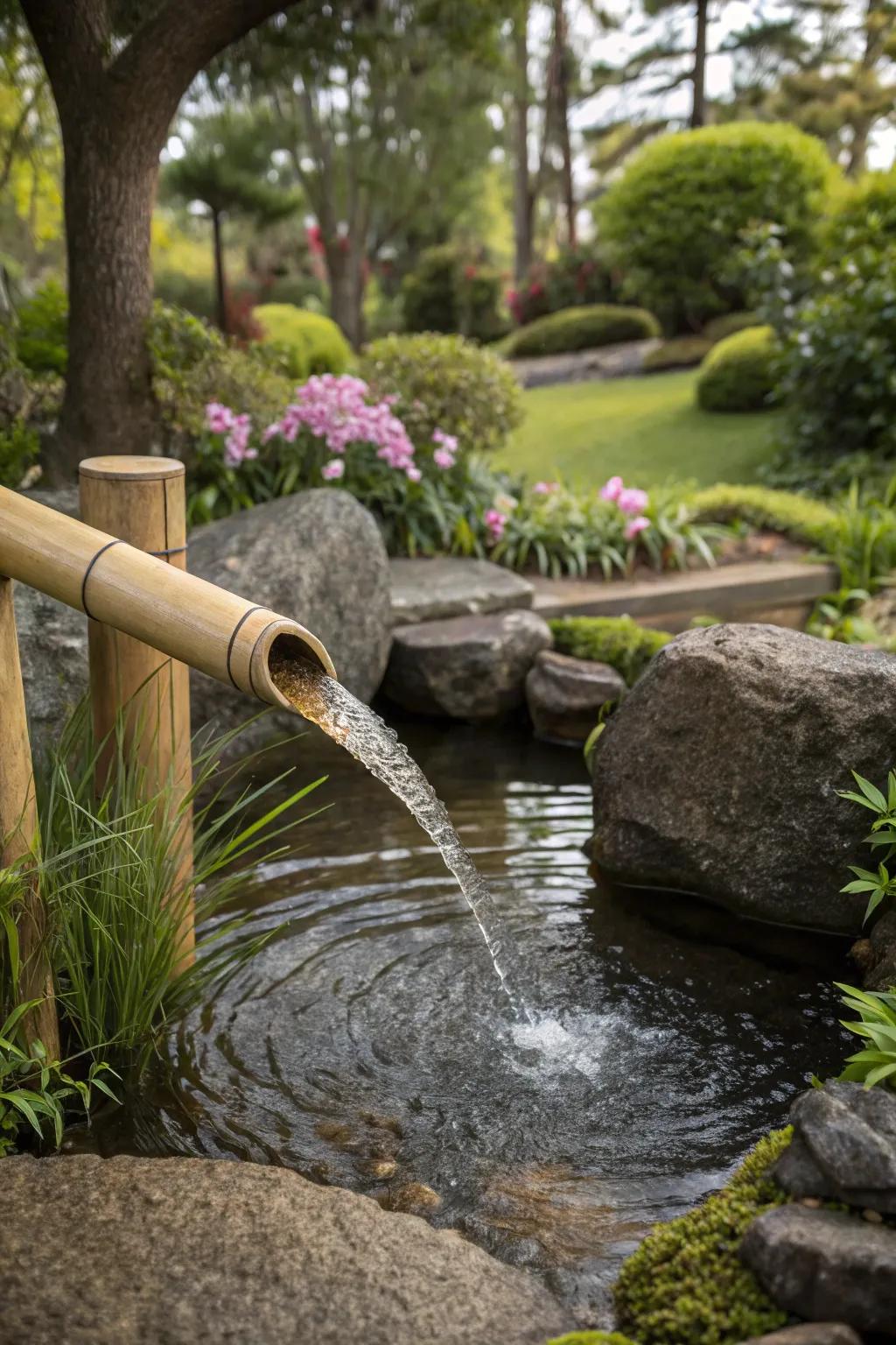A bamboo spitter brings a Zen-like tranquility to your garden.