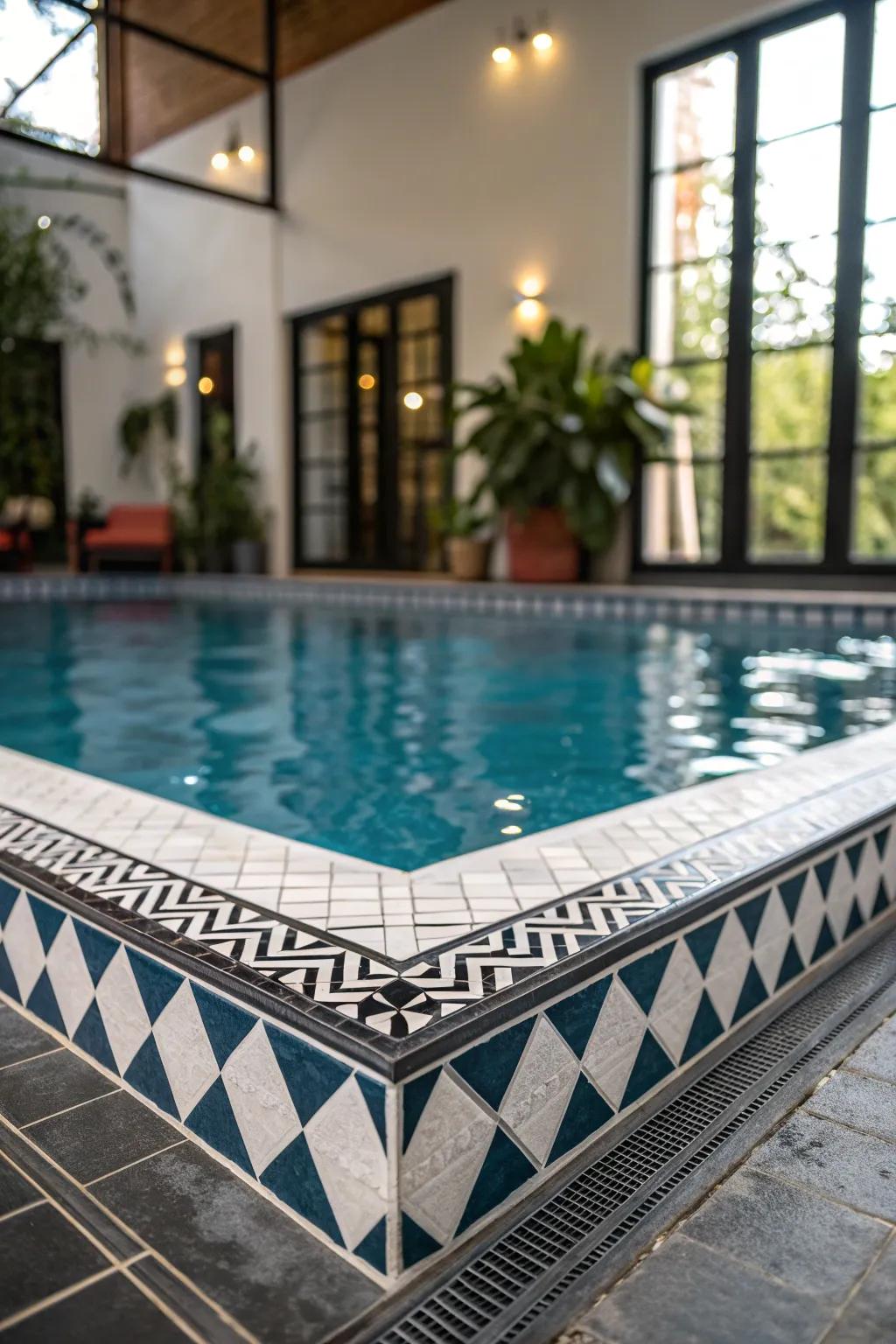 Contrasting colors create a bold poolside statement.