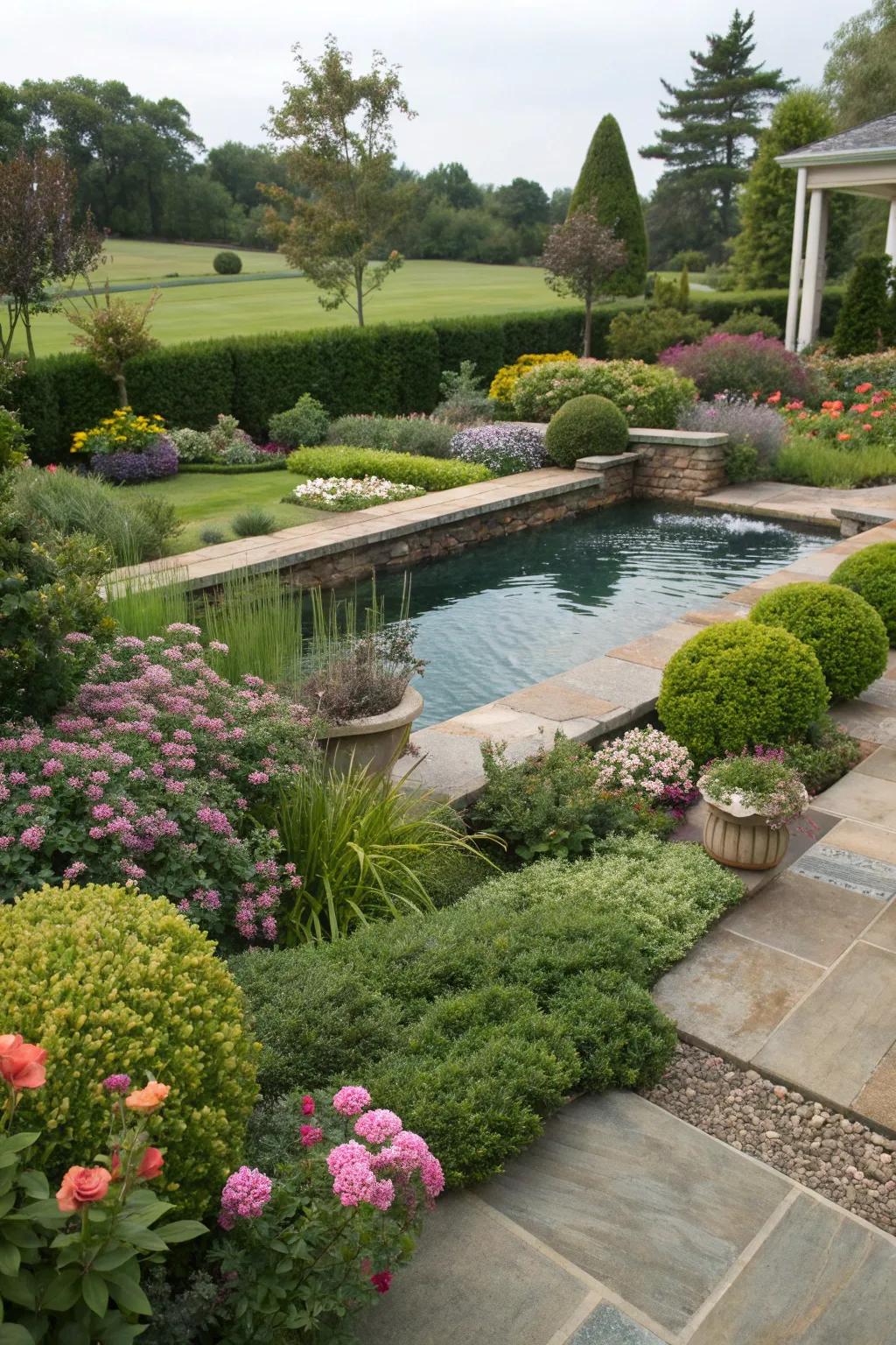 A lush garden flourishing in a once-empty pool.