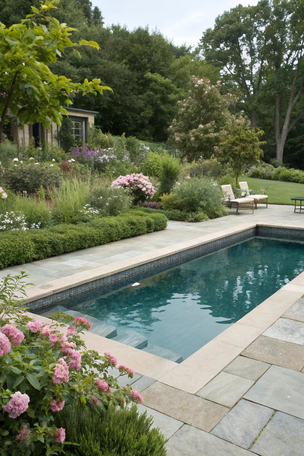 Seamlessly integrated tiles make your pool a natural part of the garden.