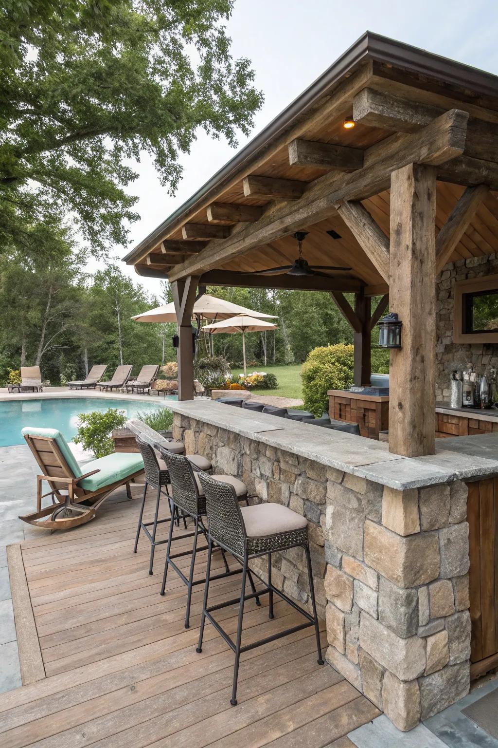 A harmonious blend of wood and stone for a natural look.