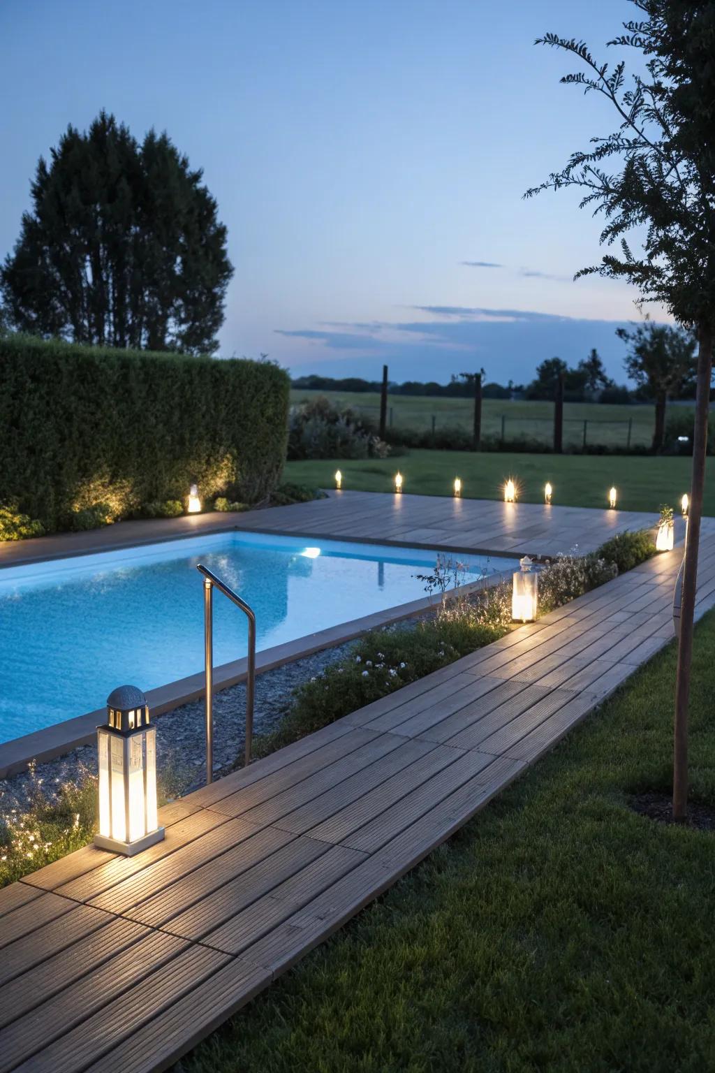 Elegant pathway lights enhancing safety and style.