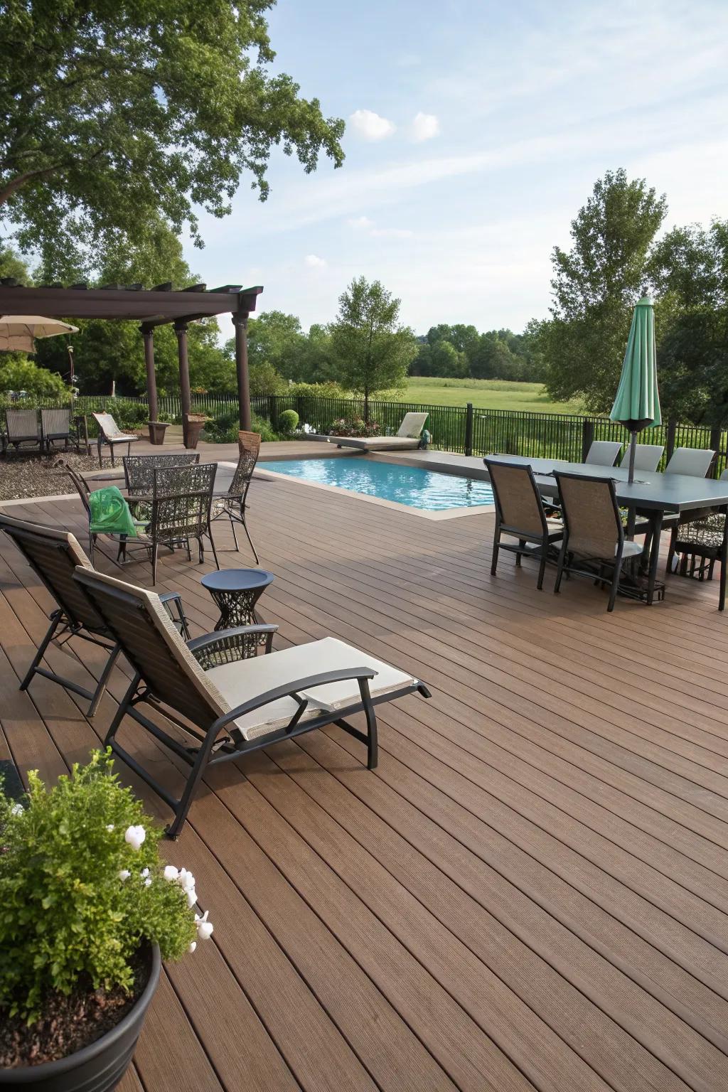 Faux wood finishes add rustic charm without compromising on maintenance.