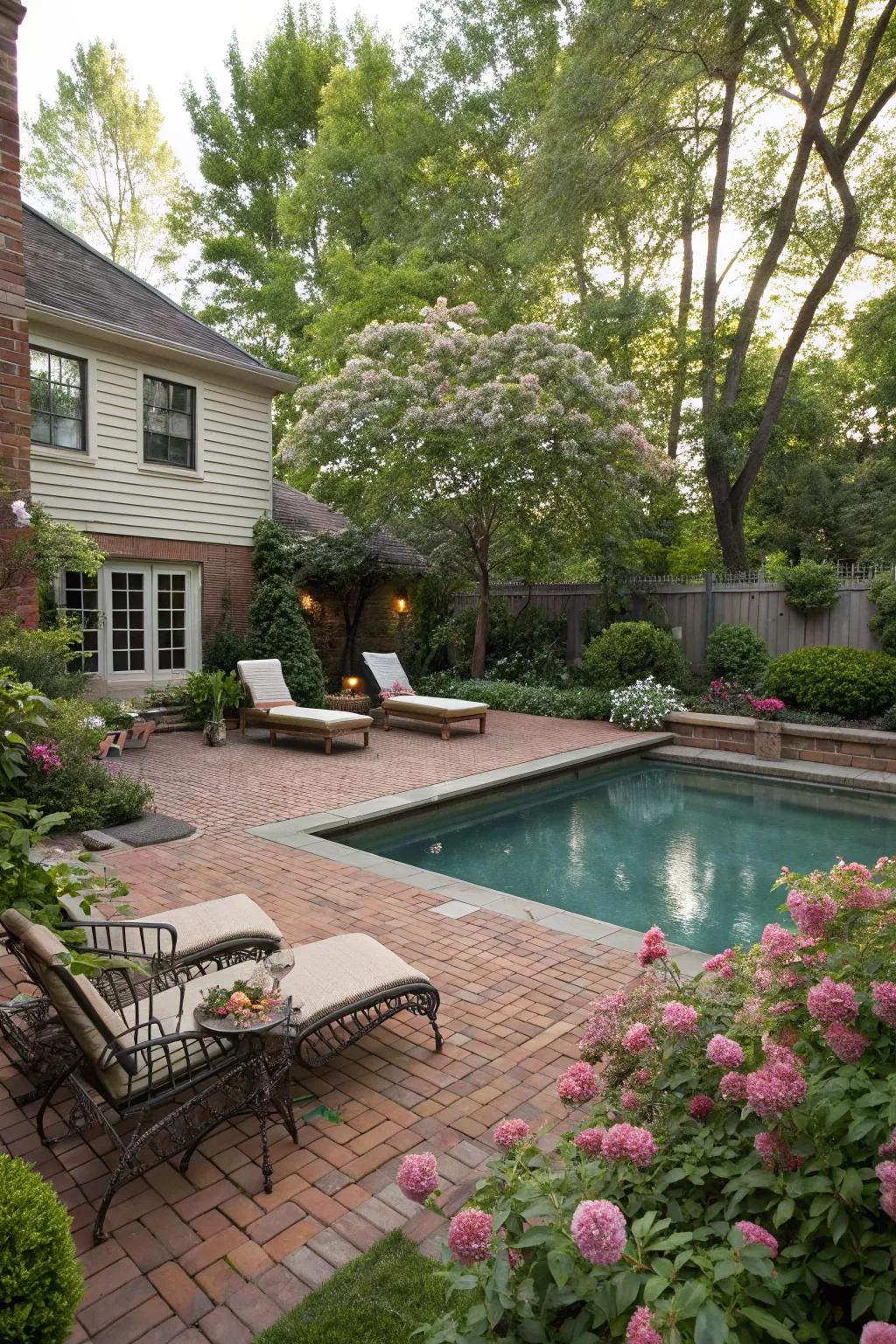 Brick pavers add a cozy charm to any poolside.
