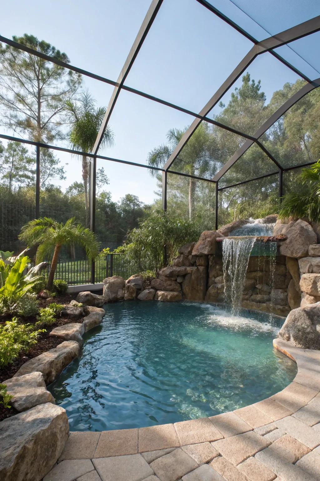 Water features can add a sense of calm and luxury to your pool enclosure.