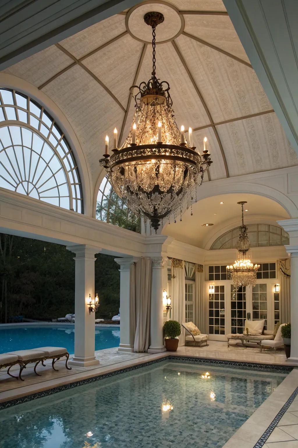 A chandelier can add a touch of elegance to your pool house.