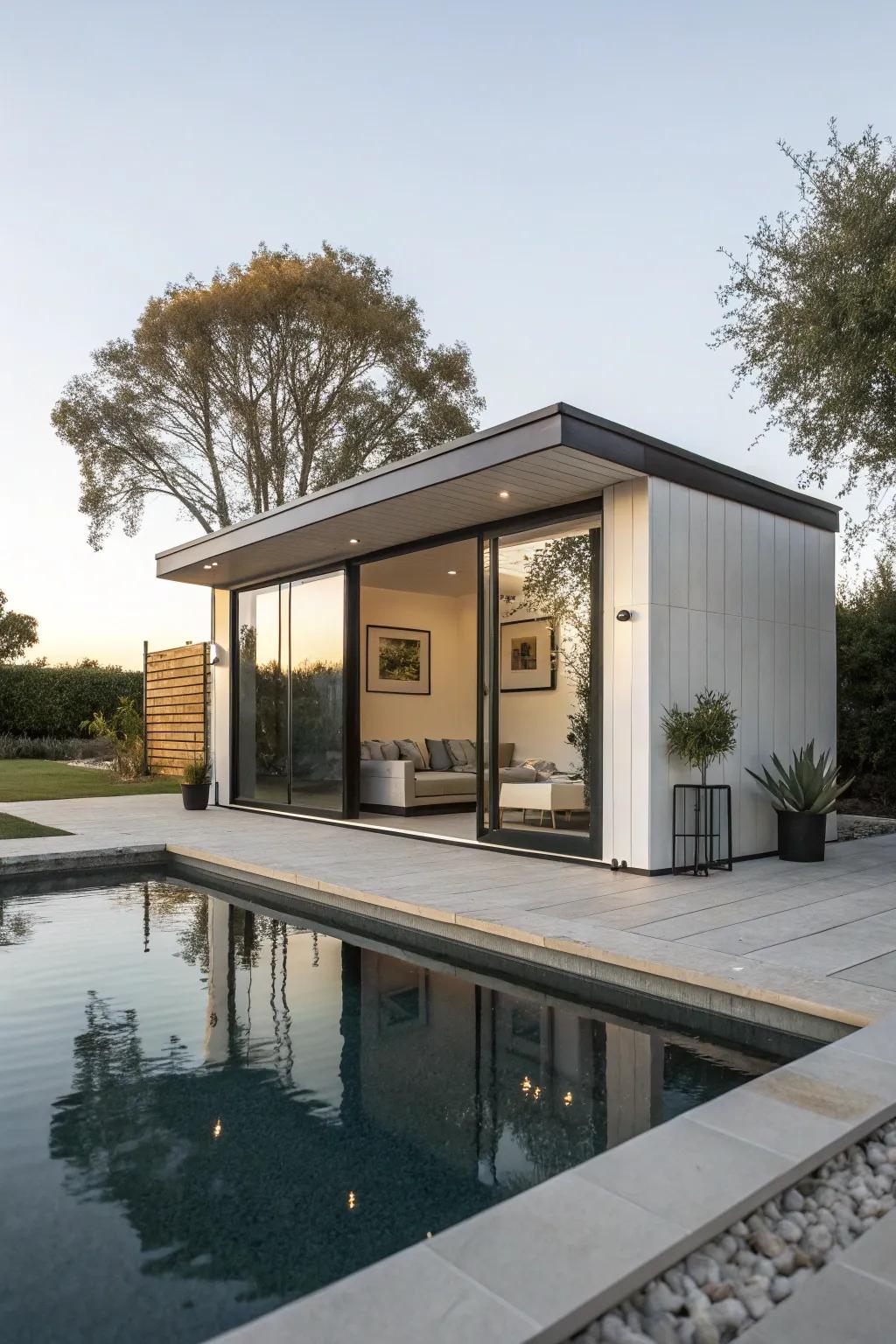 A sleek and modern pool house for a touch of sophistication.