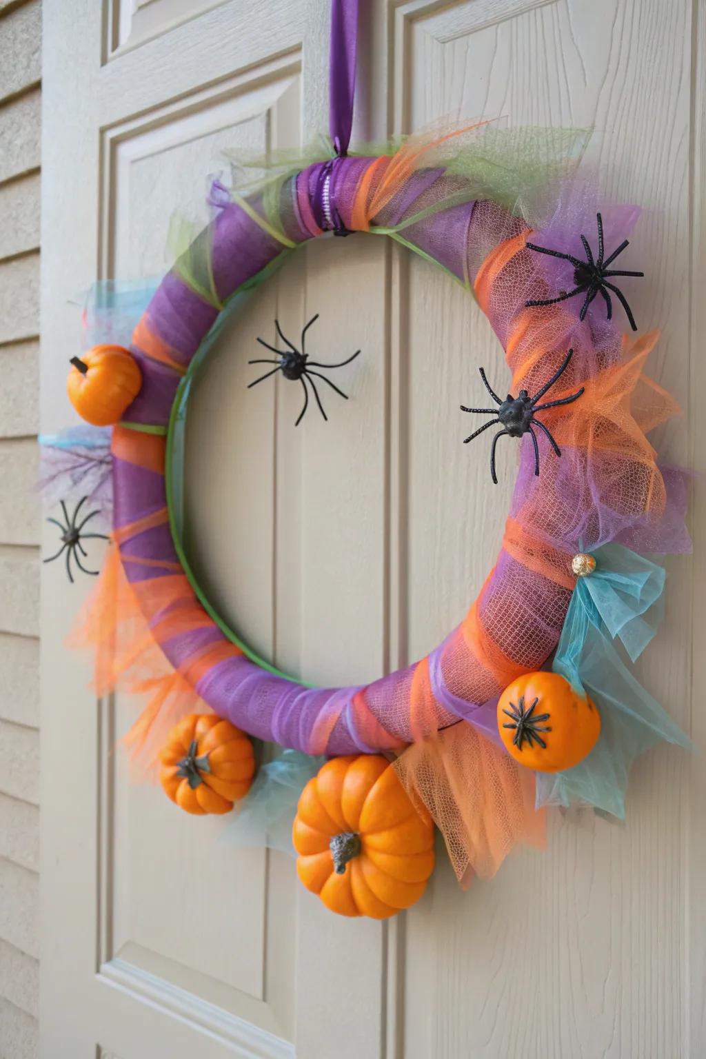 Spooky and fun, this wreath is perfect for Halloween festivities.