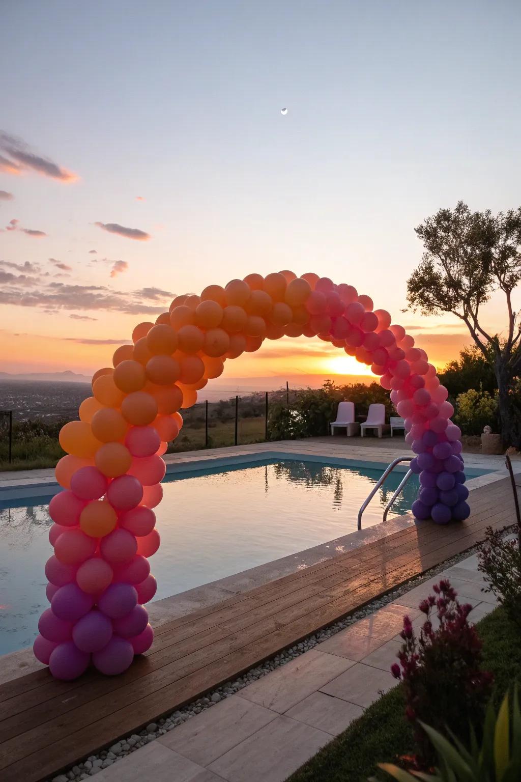 Capture the beauty of a sunset with this serene balloon arch.