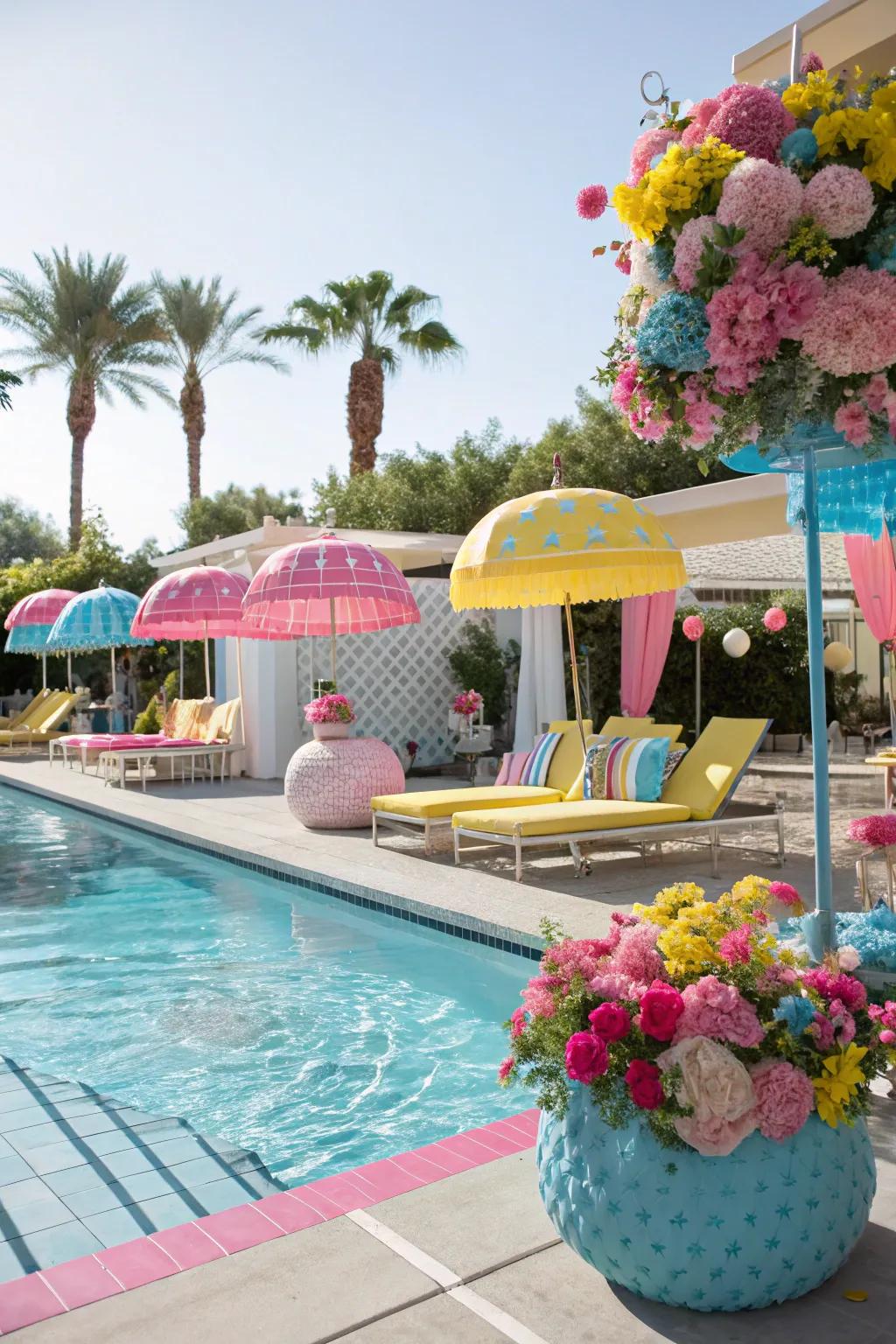 Bright colors energize your pool party ambiance.