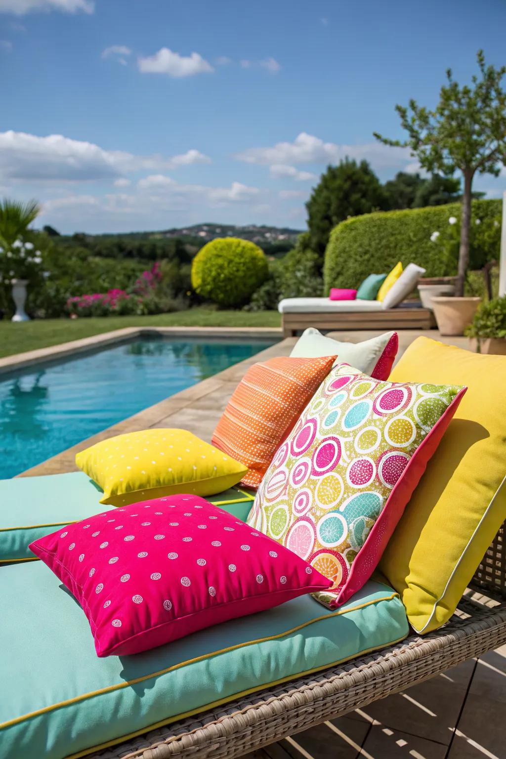 Brighten your space with colorful cushions and pillows.
