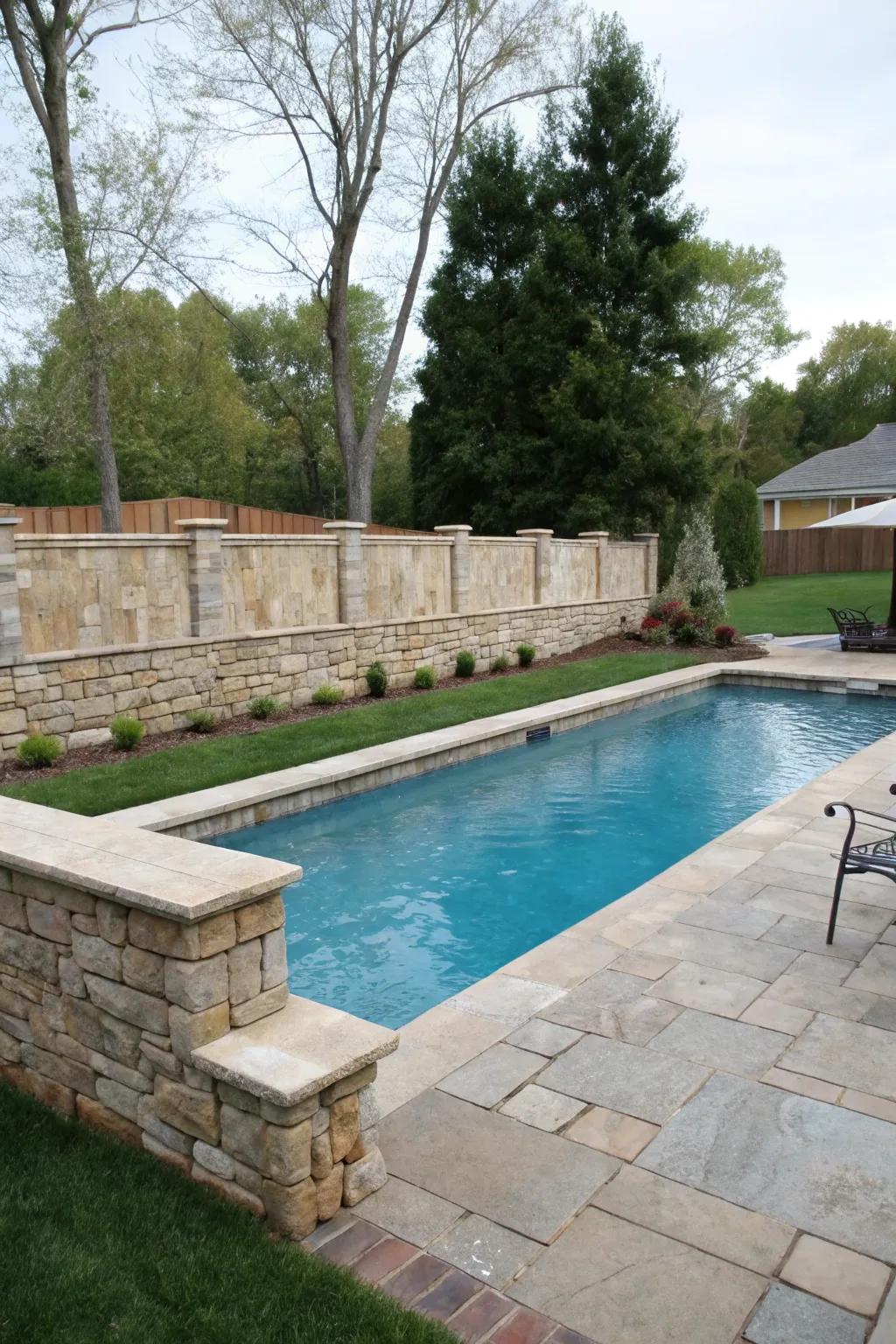 Stone walls offer timeless elegance and complete seclusion.