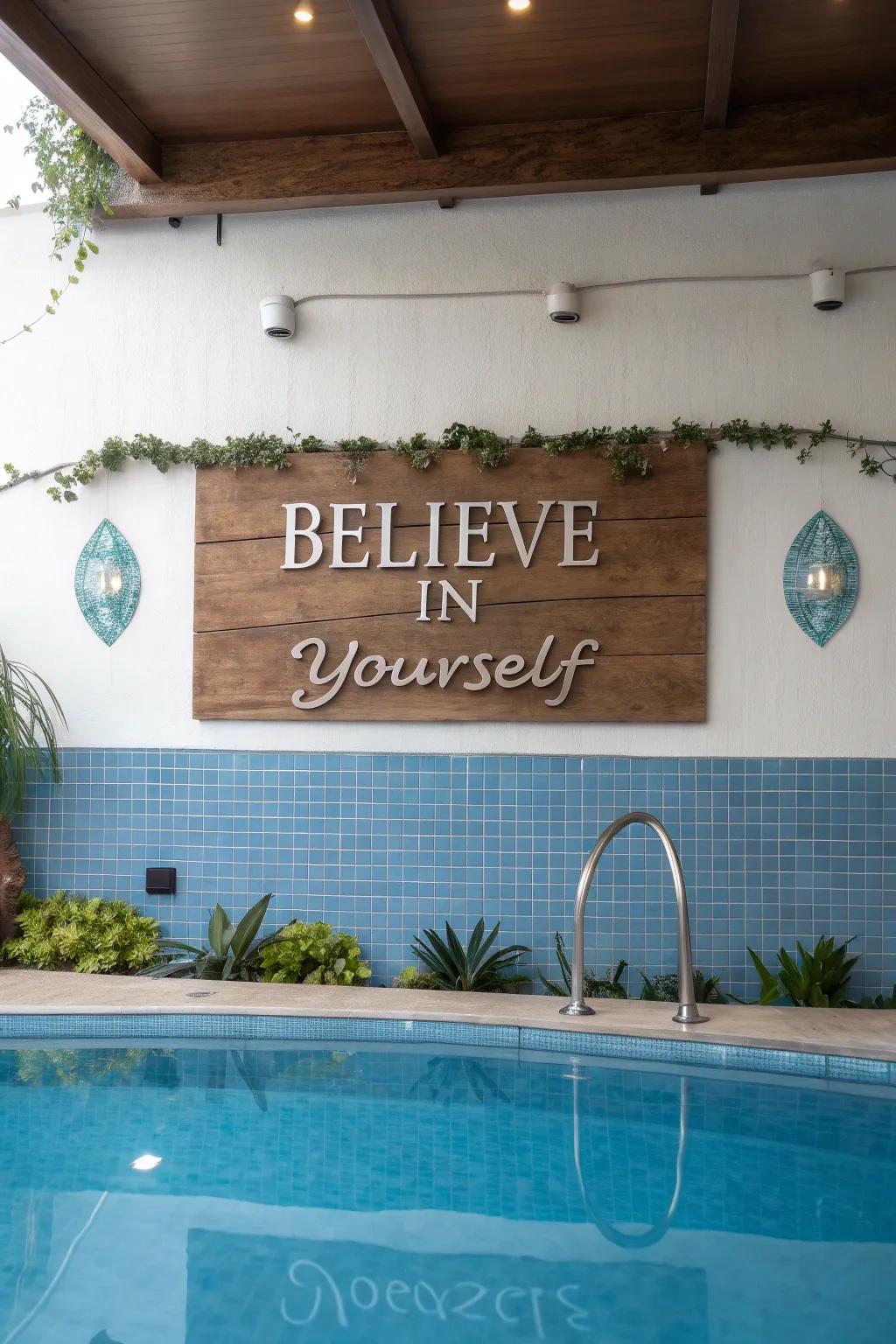 Inspirational quotes add a personal touch to poolside décor.