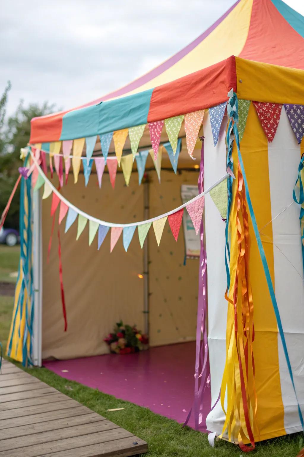 Brighten up your tent with colorful bunting and streamers.