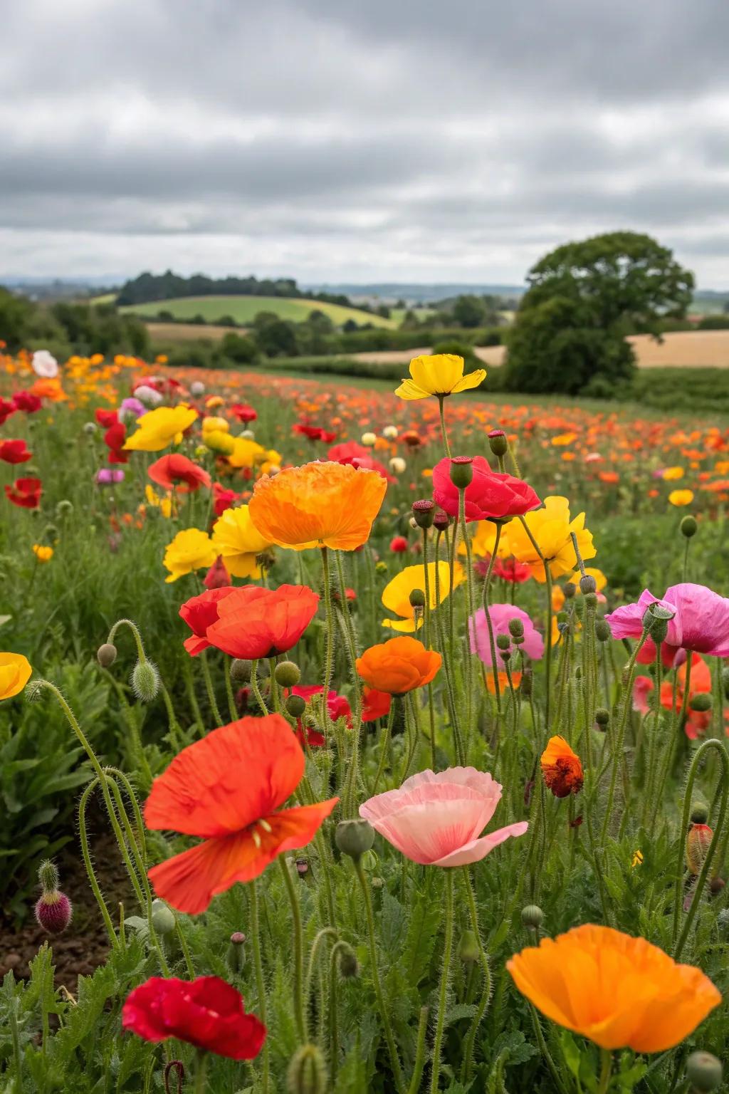 A poppy garden featuring a dazzling array of colors.