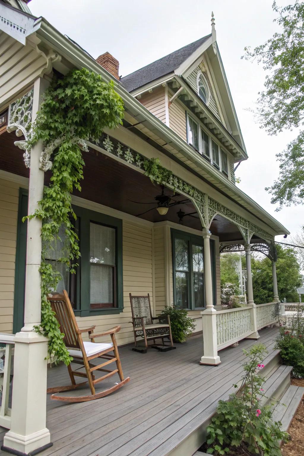 A porch with a gable roof adding visual interest
