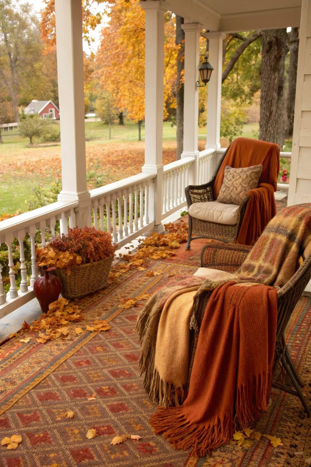 Autumn tones add warmth and coziness to your porch.