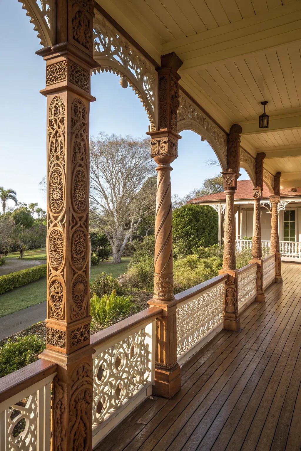Carved woodwork adds artistic flair.