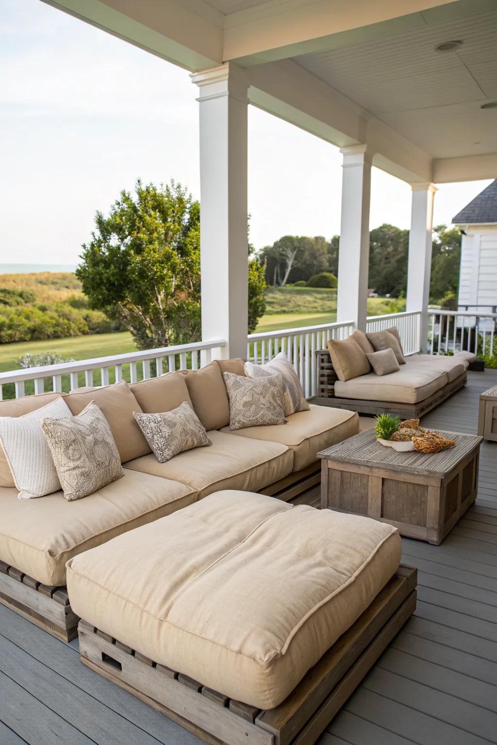Modular seating offers versatility for any porch setting.
