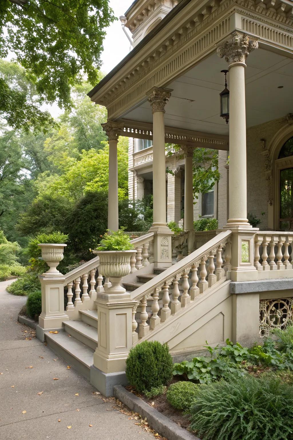 Architectural accents add elegance to the porch stoop.