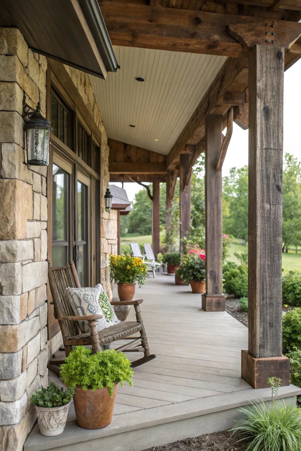 Stone pillars adding rustic charm.