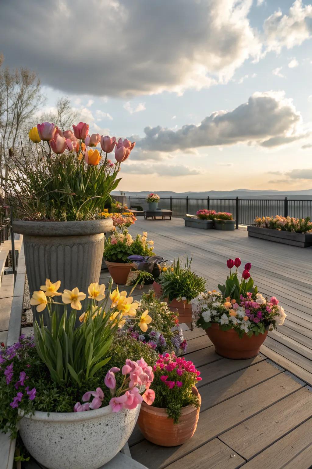 Revitalize your deck with seasonal plant arrangements.