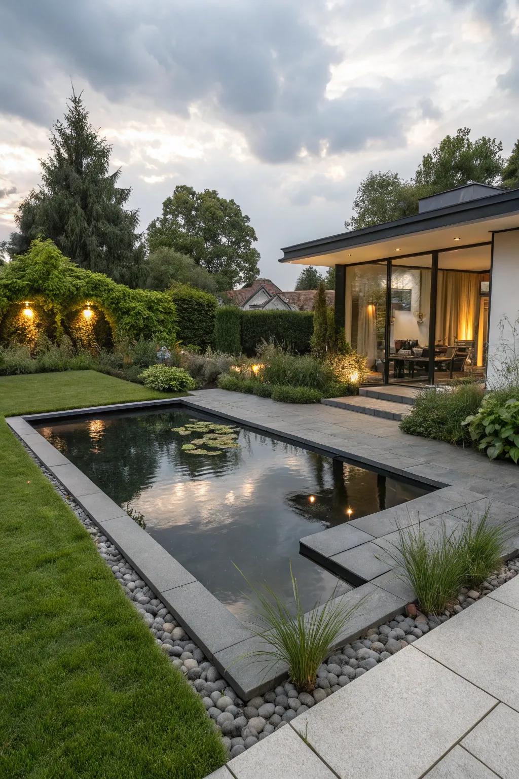 A creatively shaped preformed pond adding character to a garden.