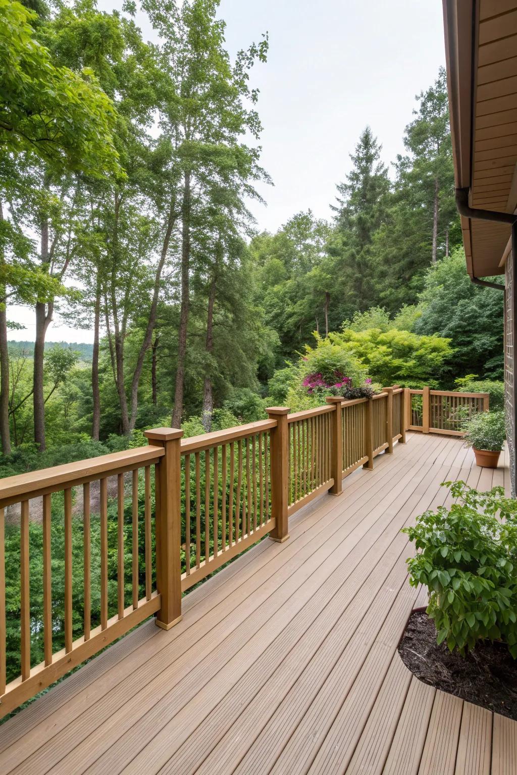 Rustic elegance with natural finish pressure treated wood railings.