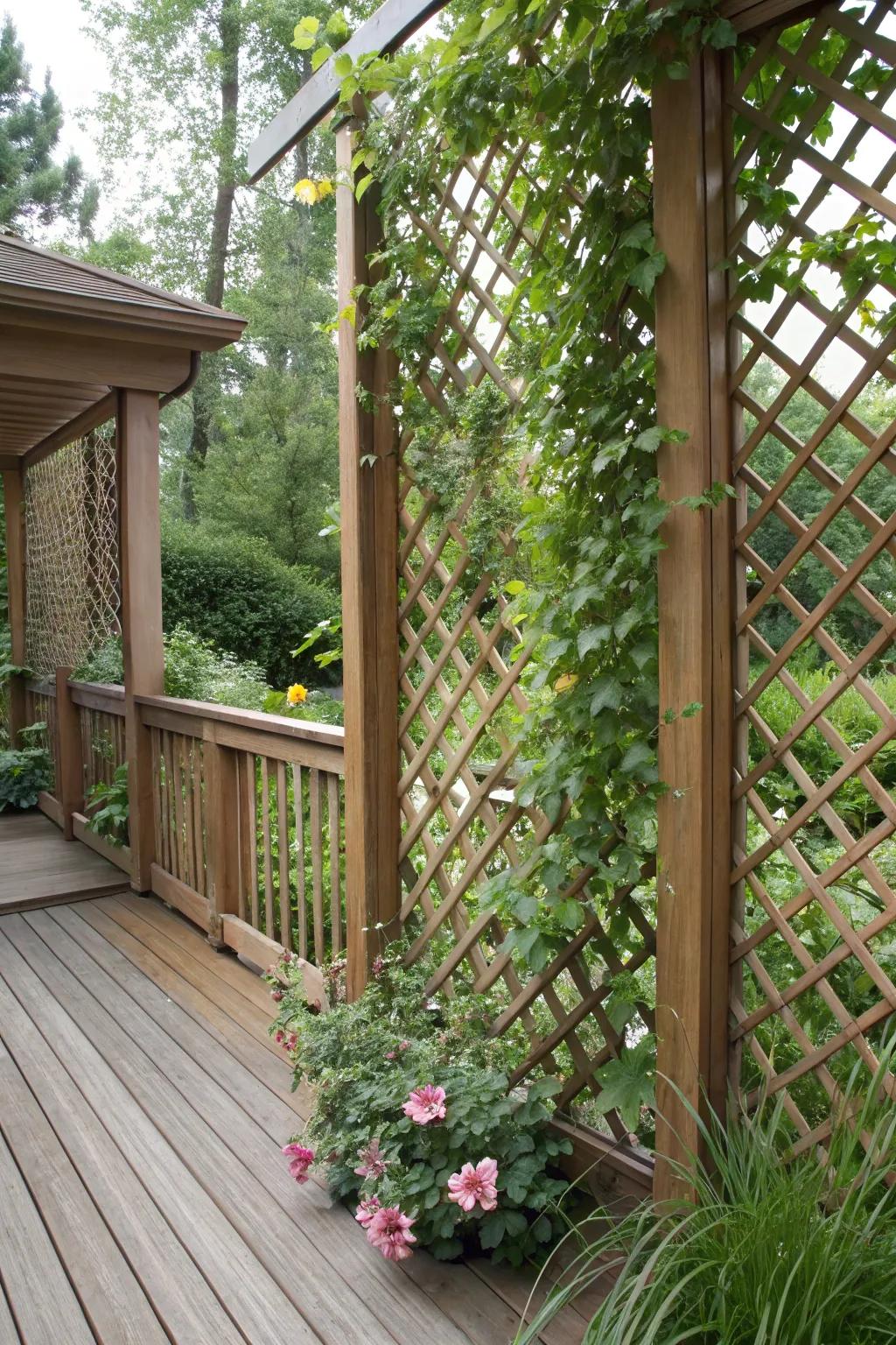 Combine lattice panels with greenery for a charming look.
