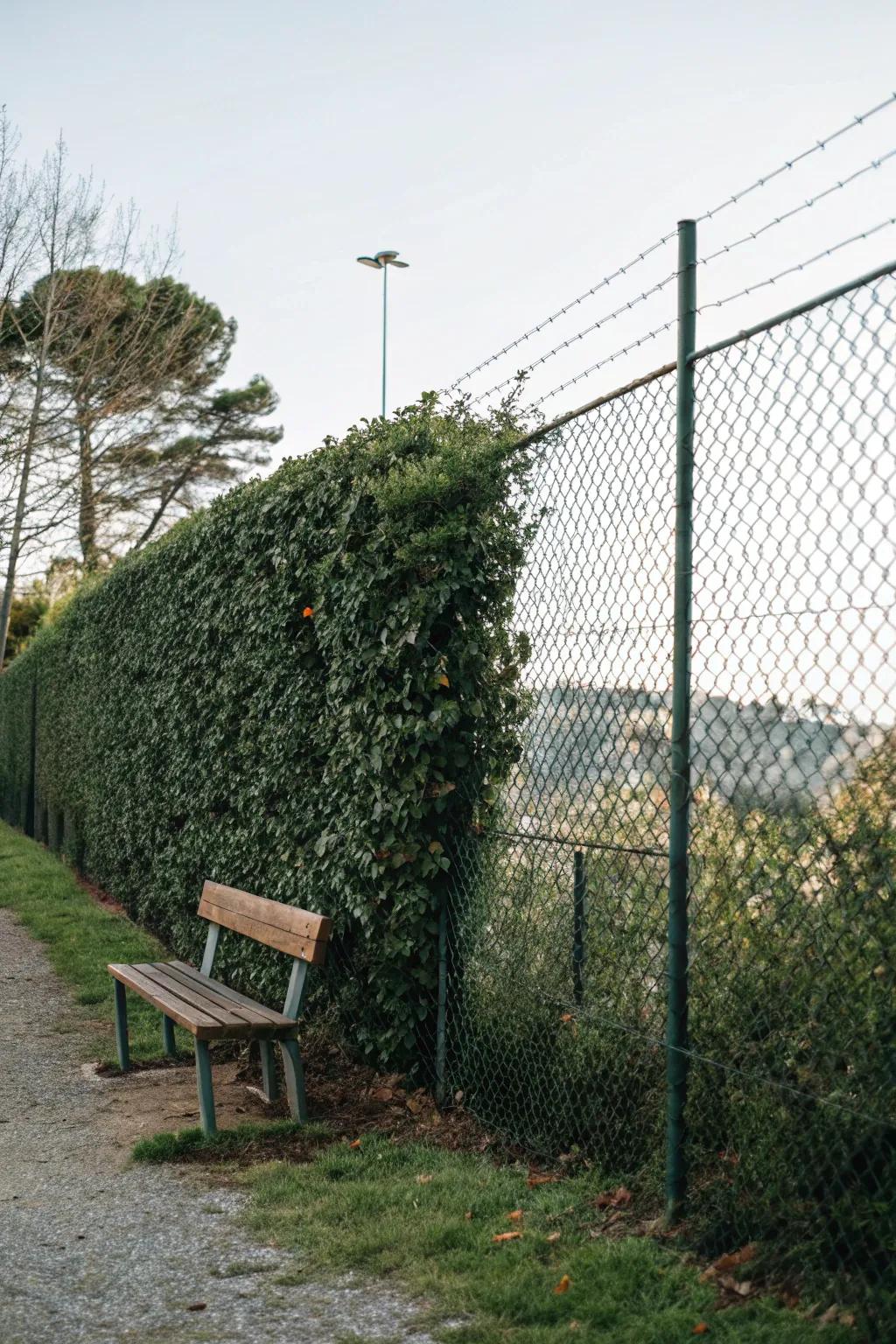 Hedge inserts create a green and vibrant privacy wall.