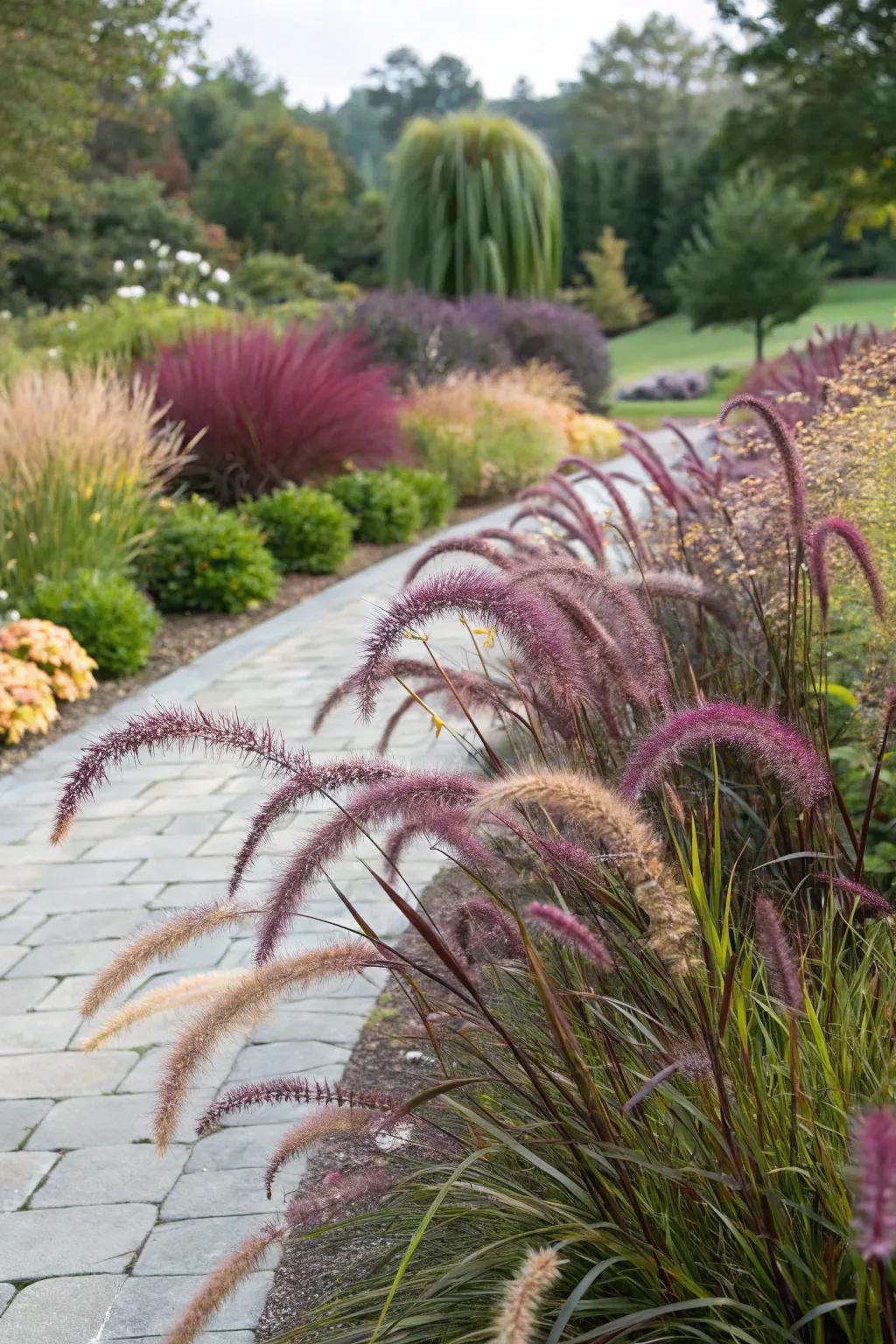 Experience the seasonal charm of purple fountain grass.