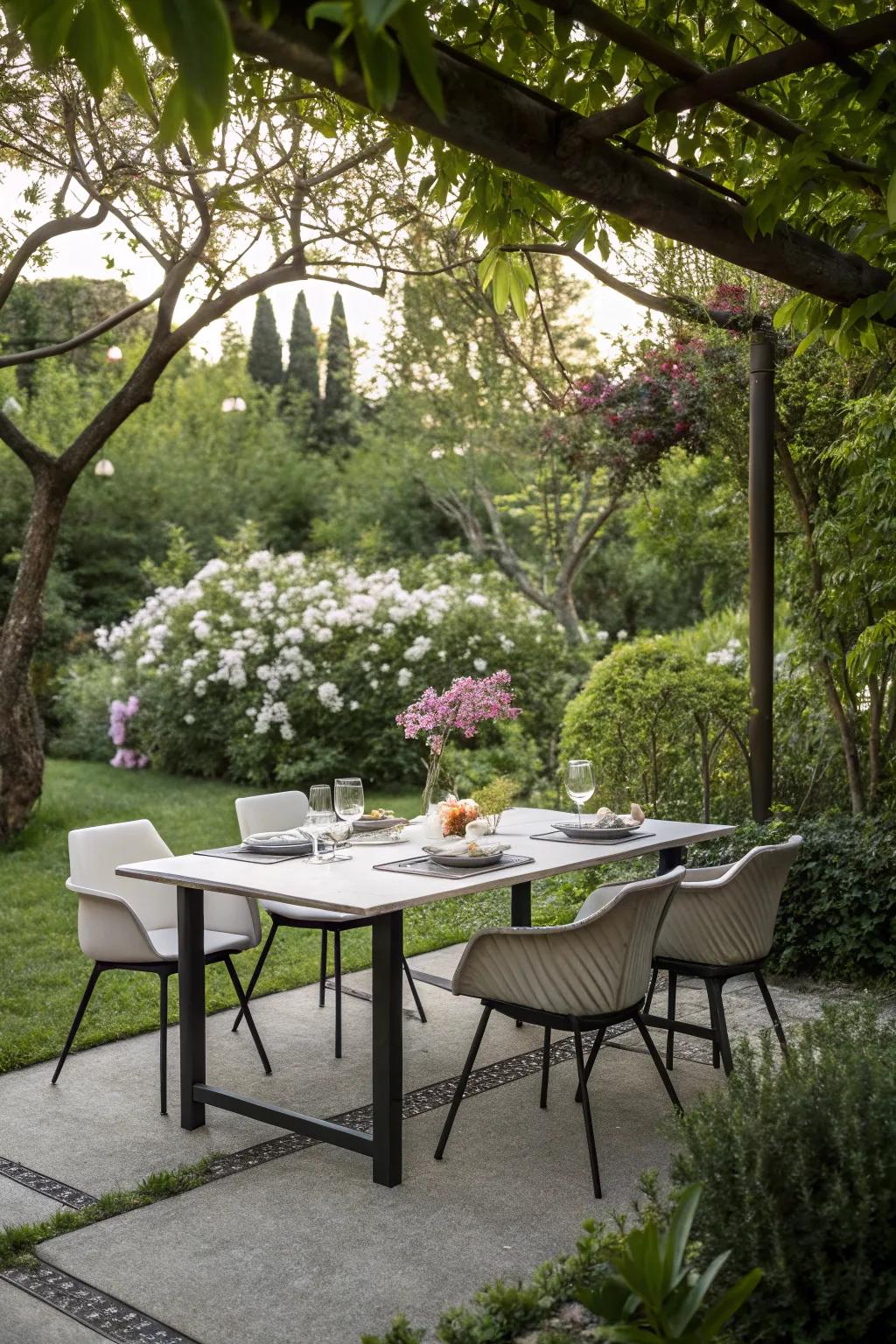 A minimalist dining space that promotes relaxation and simplicity.