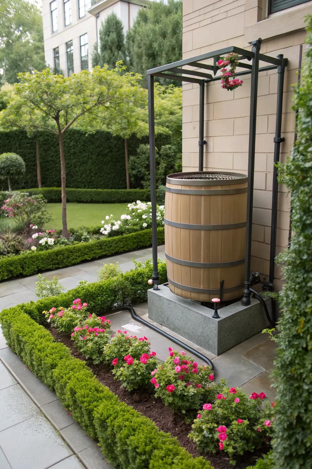 A custom metal frame bringing an industrial touch to the garden