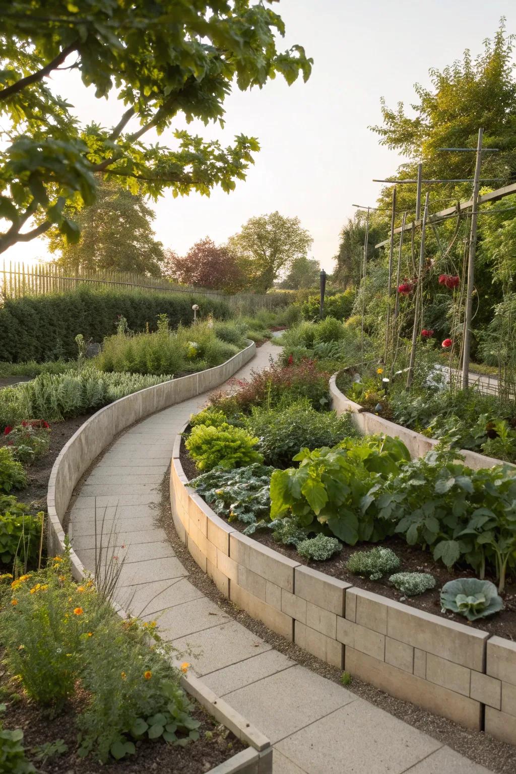 Curved borders create an organic and flowing garden design.