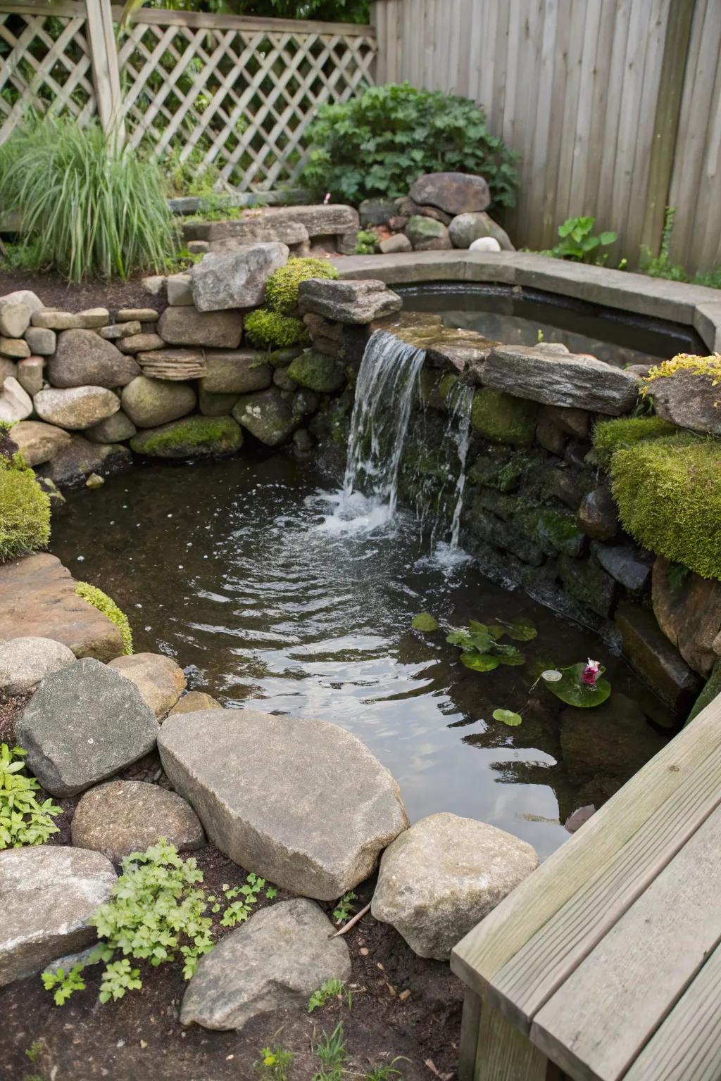 The sound of a waterfall adds tranquility to any garden.