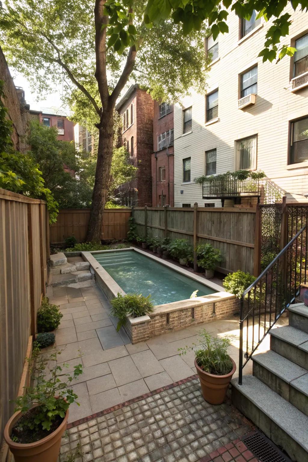 A compact raised pool ideal for urban environments with limited space.