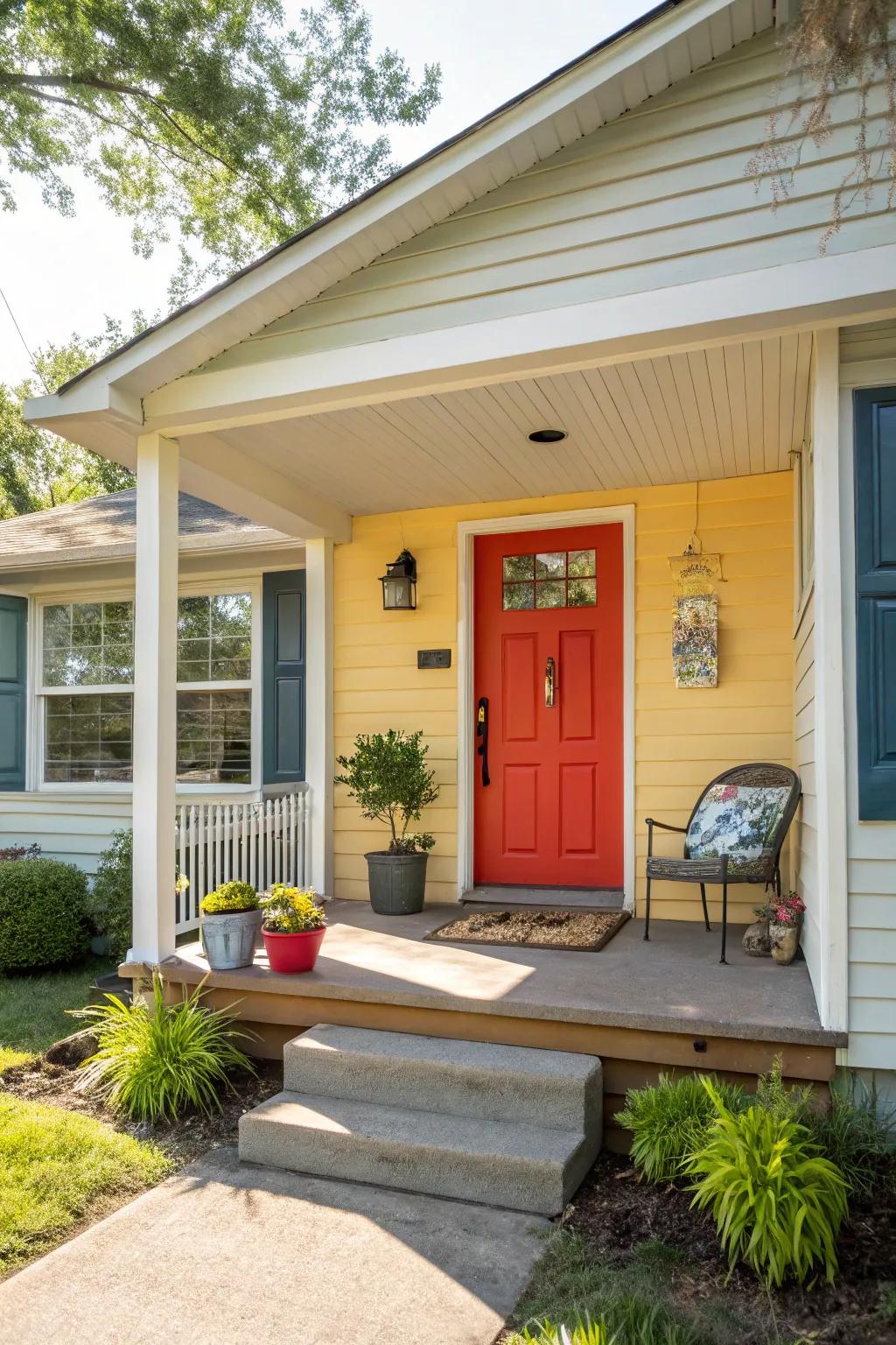 A bold front door makes the porch stand out.