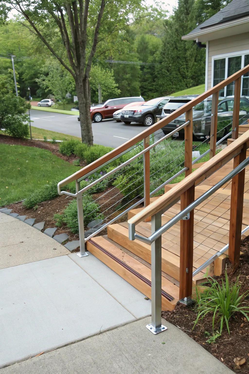 Two-toned handrails add depth and interest.