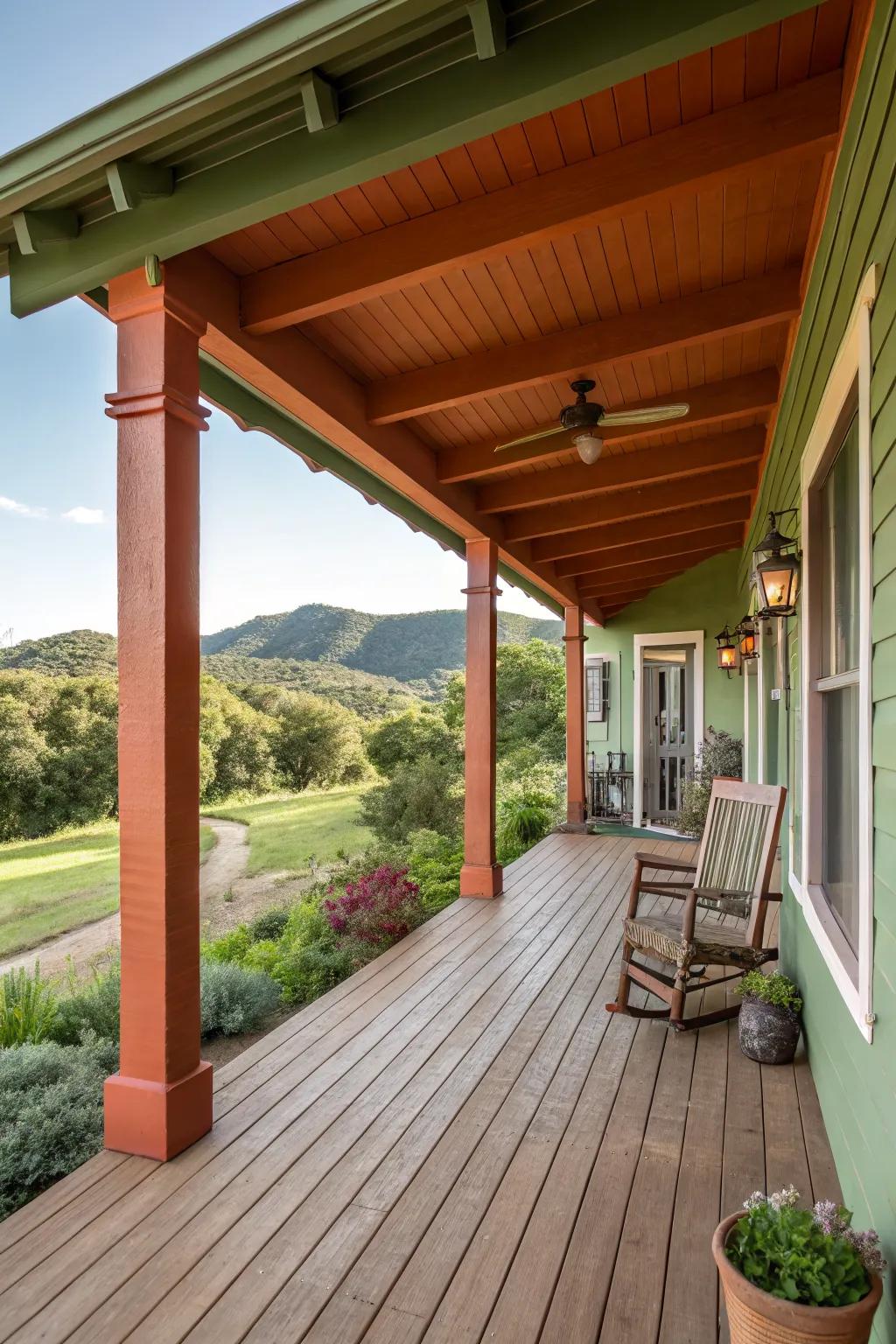 Earthy tones bring a calming vibe to this ranch porch.