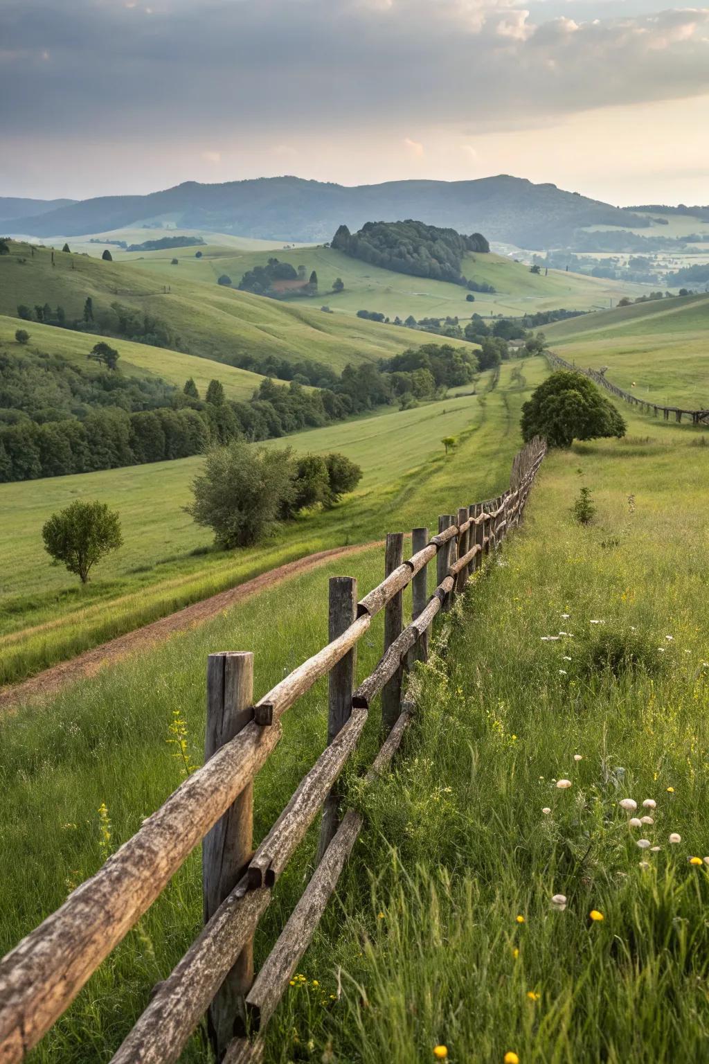A split rail fence harmonizes with the natural landscape.